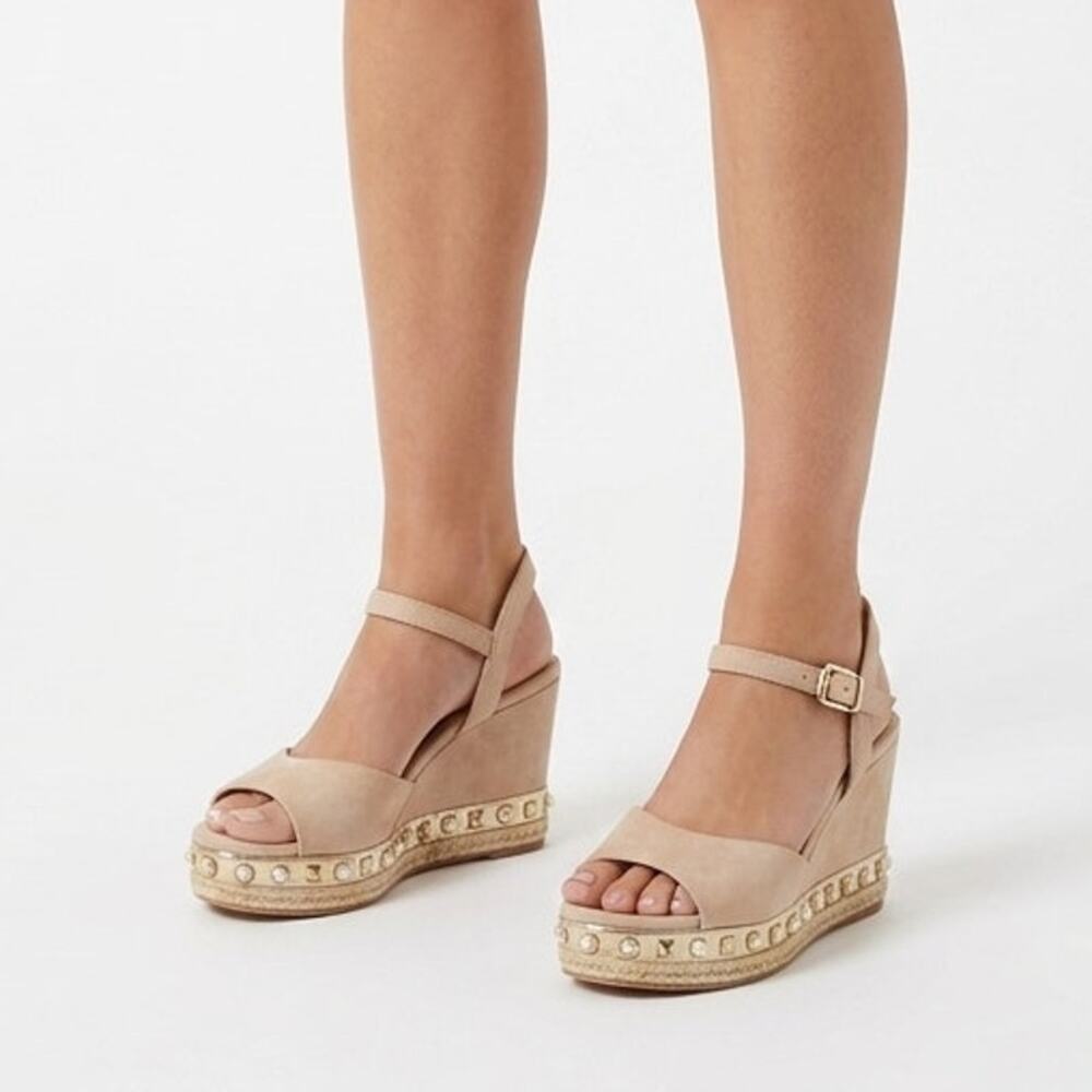 Lilly Pulitzer Hadley Espadrille Wedge Sandals Womens US 9 Beige Pearl Studded